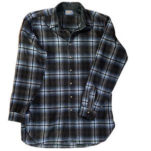 Vintage 50's/60's Pure Virgin Wool Pendleton shirt Men's Tall XL Blue Plaid